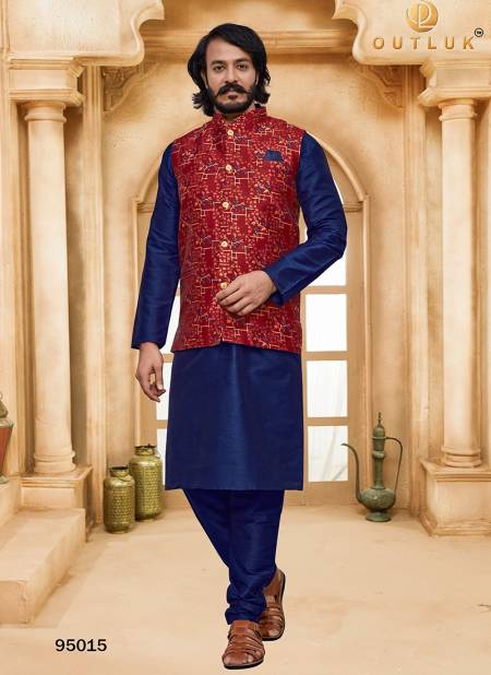 Blue And Maroon Colour Outluk 95 New Latest Designer Ethnic Wear Kurta Pajama With Jacket Collection 95015.jpg